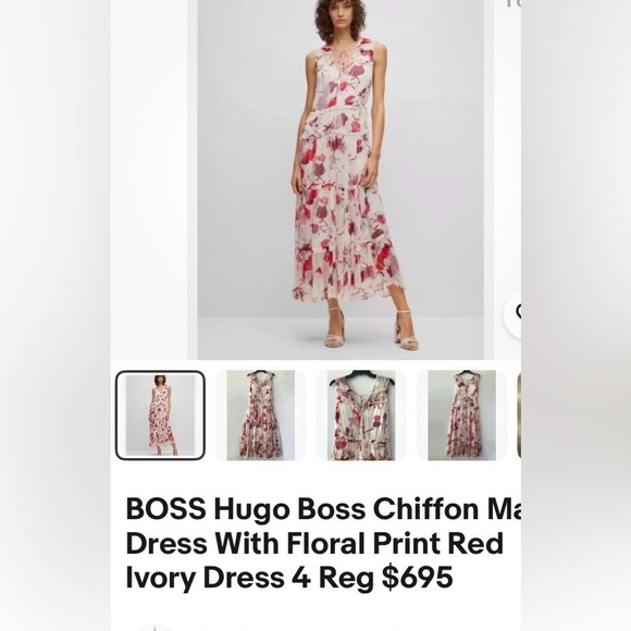 Hugo Boss Women’s Sheer Chiffon Floral Print Maxi Dress XS-S sample New NWOT - Picture 8 of 17